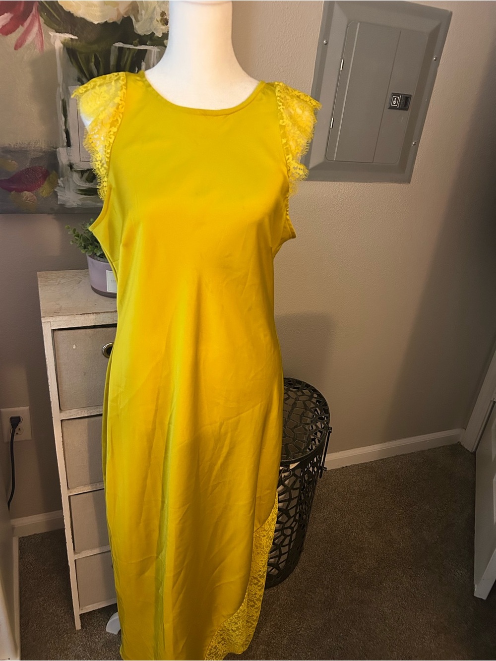 Bright Yellow Lace-Accent Women's Dress